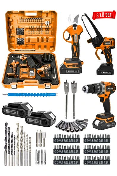 Graizer Powerforge 3'lü Set Kömürsüz Motor Şarjlı Budama Testeresi-Şarjlı Budama Makası-Şarjlı Matkap-Trnc