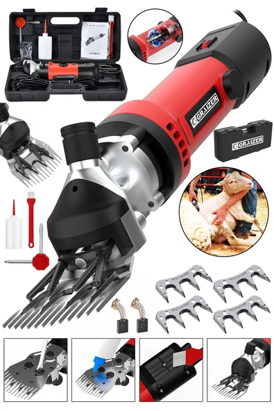 Graizer Powerforge 9800 Watt Çift Kartlı Metal Şanzıman Isınmaya Karsı Korumalı Koyun Kırkma Makinesi-Krmz