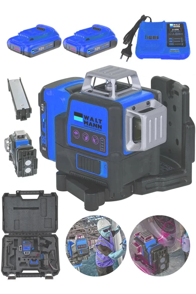 WaltMann 58Vf Çift Akülü 12 Köşe 360° Otomatik Hizalamalı Lazer Metre Hizalama mavi