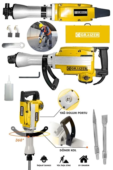 Powerforge 5800 Pro 17 Kg Büyük Tip Kırıcı Hilti 70 Joule Taşıma Çantalı-Sarı - 2