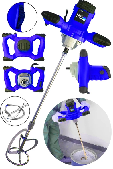 WaltMann Germany Devir Ayarlı 9600W Elektrikli Alçı Boya Harç Karıştırıcı Mikser Mavi