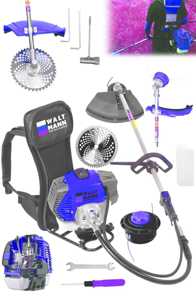 WaltMann Sırt Tipi Benzinli Motorlu Ot Çalı Çim Biçme Tırpanı 11000rpm 5.9 Hp Mavi