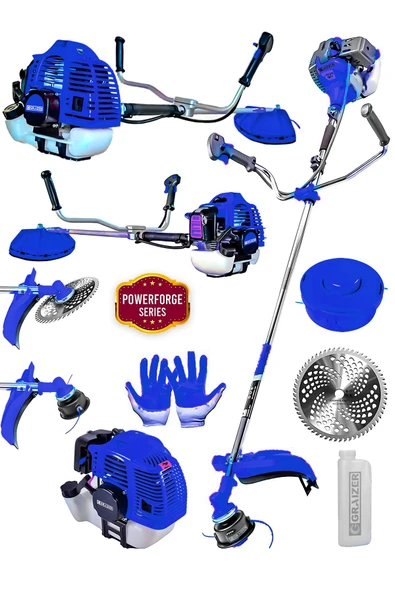 Graizer Powerforge 58 Cc 11000 Rpm Yan Tipi Benzinli Ot Çalı Çim Biçme Tırpanı-Mavi