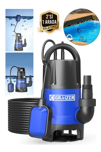 Graizer 2 Hp Dalgıç Su Karter Pompası Kirli Temiz Yüzme Havuzu Gölet Sel Su Aktarma Pompası Yeni Seri
