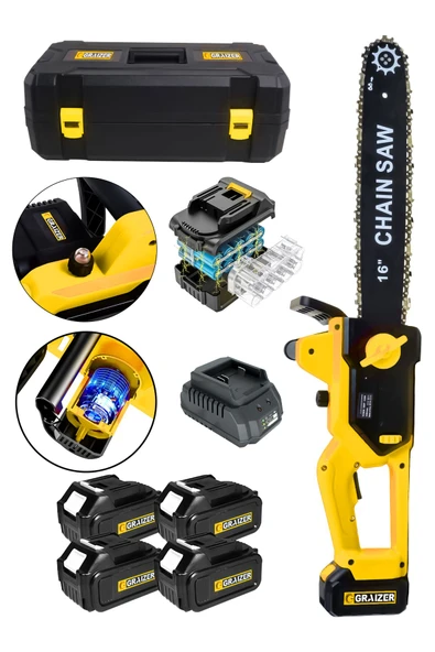 Graizer 2 Adet Şarj Cihazli Otomatik Yağlama Şarjli 16 Inch Odun Kesme Makinesi-sarı
