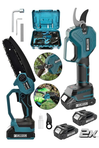 Powerforge Profesyonel 2'li Set 18v Çift Akülü Bağ Makası Ve Budama Testeresi Makinesi-Mavi - 2