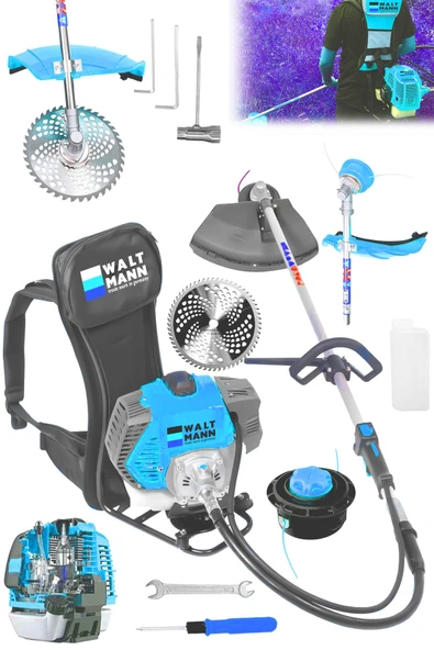 WaltMann Sırt Tipi Benzinli Motorlu Ot Çalı Çim Biçme Tırpanı 11000rpm 5.9 Hp Turkuaz