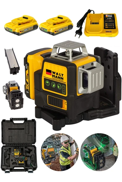 WaltMann 58Vf Çift Akülü 12 Köşe 360° Otomatik Hizalamalı Lazer Metre Hizalama Yeşil Çizgili Lazer Hizalama