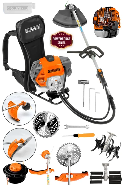 Graizer Powerforge 58 Cc 11000 Rpm Sırt Tipi Benzinli Çalı Çim Biçme Tırpan Akrobat-Palet Çapa-Trncu