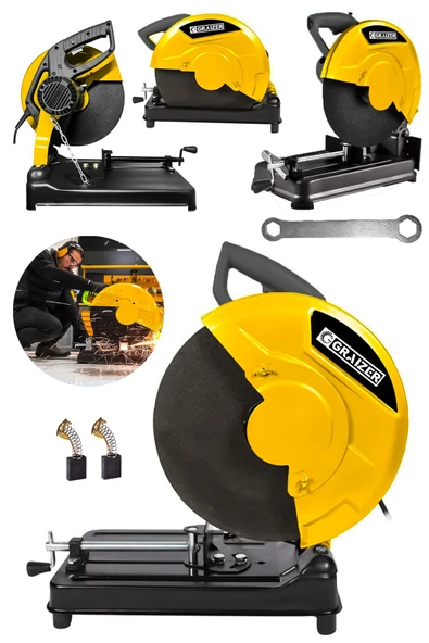 Graizer 2600 Watt Çelik Dişli Şanzuman Bakır Sargılı 355 Mm Profil Ahşap Metal Kesim Makinesi-Sarı