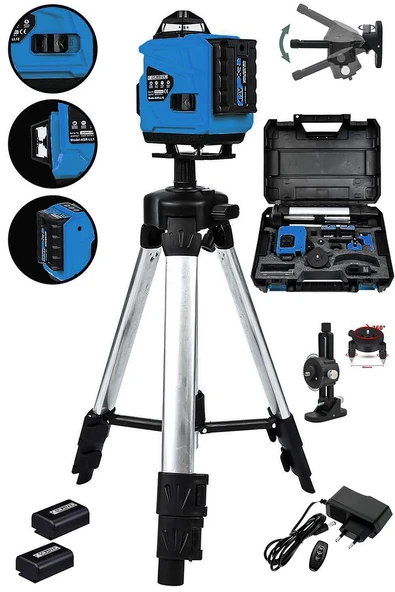 Powerforge Profesyonel 360° 16 Köşe Otomatik Hizalama Tripod'lu Lazer Metre Hizalama-Mavi - 2