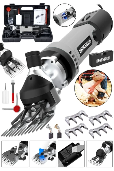 Graizer Powerforge 9800 Watt Çift Kartlı Metal Şanzıman Isınmaya Karsı Korumalı Koyun Kırkma Makinesi-Gri
