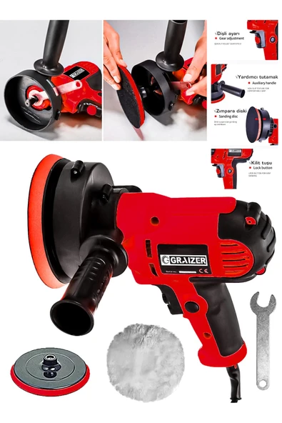 Graizer Powerforge 450w Elektrikli 125mm Dikey Polisaj Zımpara Makinesi-Kırmızı