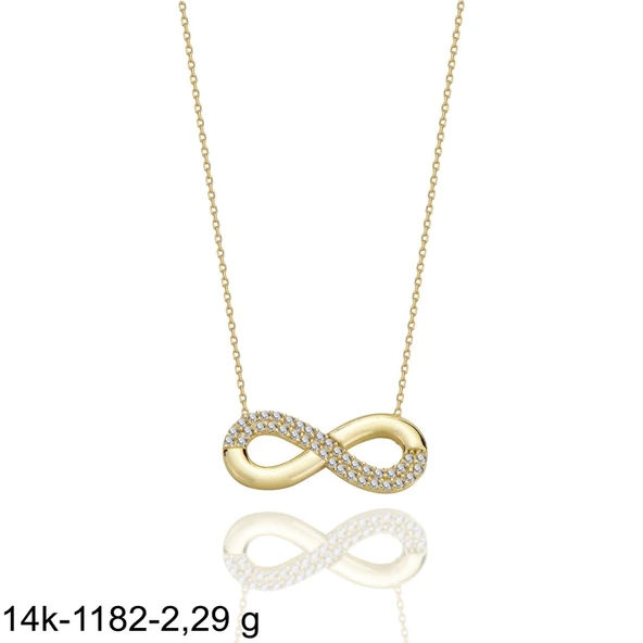 Sonsuzluk Taşlı  Çok Şık 14 Ayar Altın Kolye - Resim 2