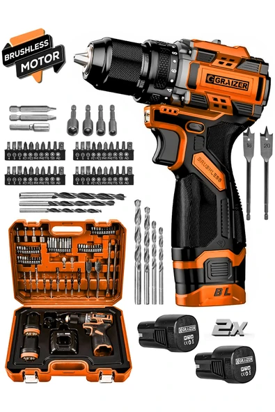 Graizer Powerforge 16.8v Çift Akü Çelik Mandren Kömürsüz Motor Darbesiz Şarjlı Matkap Akülü Vidalama-Turuncu