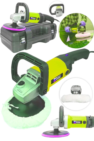 WaltMann Devir Ayarlı Polisaj Makinesi 1800 Watt 180mm 6 Kademeli Pasta Cila Kiti Hediye sarı