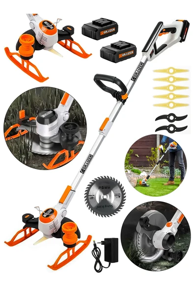 Graizer Dijital Ekran Ot Çalı Çim Biçme Şarjlı Tırpan 9000r/min-Turuncu