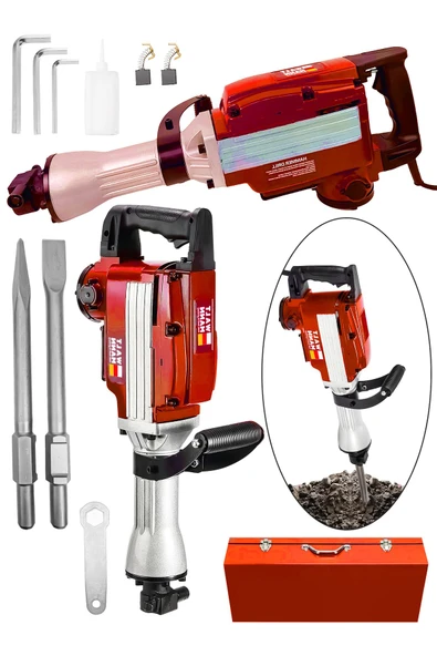WaltMann Germany Büyük Tip Kırıcı Hilti Kavrama Kollu 16 kg 3 Metre Kablolu Mavi 65 mm - Kırmızı