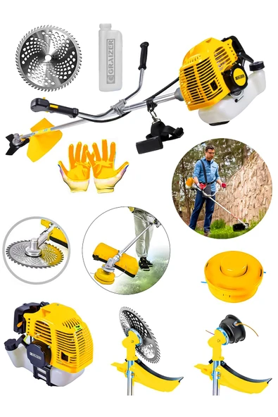 Graizer 58 Cc 11000 Rpm Yan Tipi Benzinli Ot Çalı Çim Biçme Tırpanı-Sarı