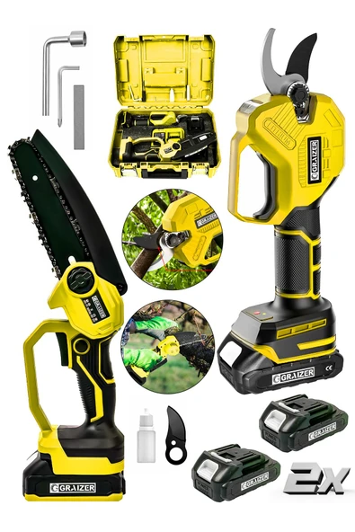 Graizer Powerforge Profesyonel 2'li Set 18v Çift Akülü Bağ Makası Ve Budama Testeresi Makinesi-Sarı - 2
