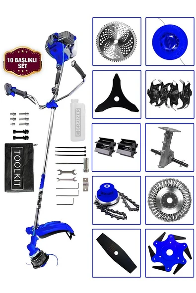 Powerforge 11 Başlıklı Set Yan Tipi Benzinli Motorlu Ot Çalı Tırpanı Çim Biçme Makinesi Tırpan-Mavi - 2