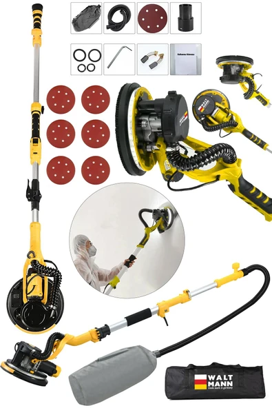 WaltMann Germany 360'Ledli 1100W Pro Alçıpan Duvar Zımpara Makinası Toz Emmeli