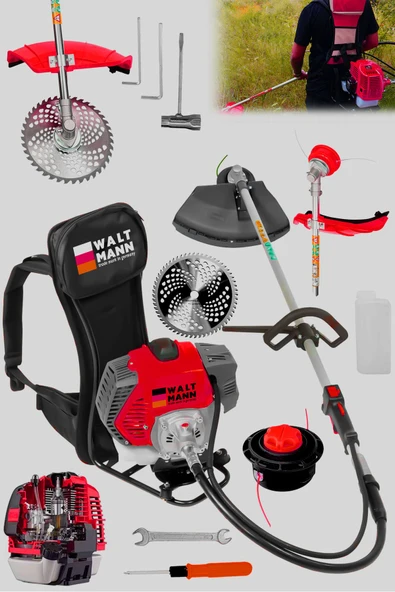 WaltMann Sırt Tipi Benzinli Motorlu Ot Çalı Çim Biçme Tırpanı 11000rpm 5.9 Hp kırmızı Renk