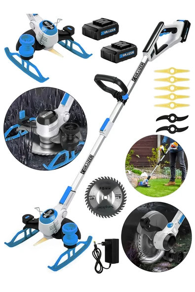 Graizer Dijital Ekran Ot Çalı Çim Biçme Şarjlı Tırpan 9000r/min-Mavi