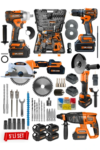 Graizer Powerforge Profesyonel Kömürsüz 4 Bataryalı Çelik Şanzıman 5'li Set Sunta Kesmeli-Turuncu