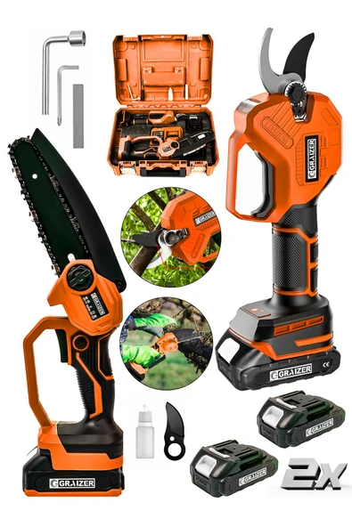 Graizer Powerforge Profesyonel 2'li Set 18v Çift Akülü Bağ Makası Ve Budama Testeresi Makinesi-Turuncu - 2