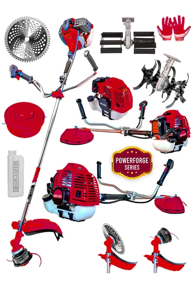 Graizer Powerforge 58 Cc 11000 Rpm Yan Tipi Benzinli Ot Çalı Çim Biçme Tırpanı Akrobat-Palet Çapa-Kırmızı