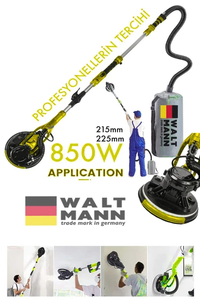 WaltMann Germany 360'Ledli 850W Pro Alçıpan Duvar Zımpara Makinası Toz Emmeli Sarı - 2