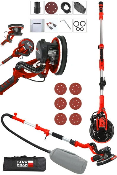 WaltMann Germany 360'Ledli 1100W Pro Alçıpan Duvar Zımpara Makinası Toz Emmeli  - Kırmızı