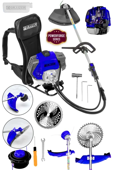 Graizer Powerforge Series 58 Cc 11000 Rpm Sırt Tipi Benzinli Motorlu Ot Çalı Çim Biçme Tırpanı-Mavi