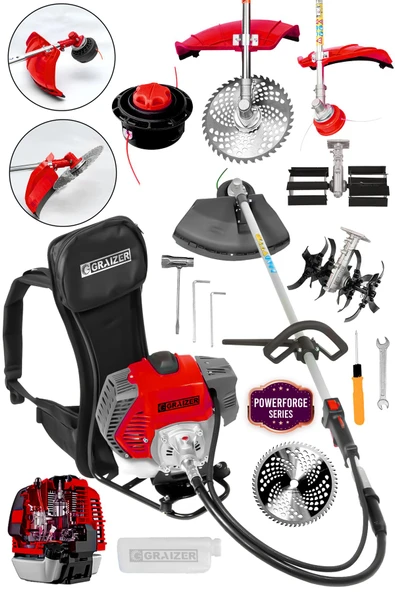 Graizer Powerforge 58 Cc 11000 Rpm Sırt Tipi Benzinli Çalı Çim Biçme Tırpan Akrobat-Palet Çapa-Krmzı - 2