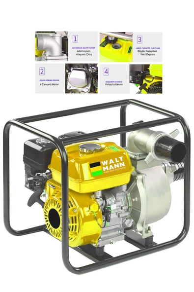 WaltMann 9,8 Hp Metal Şanzıman Turbo Benzinli Yüksek Performans 3 Parmak Benzinli Su Motoru SARI