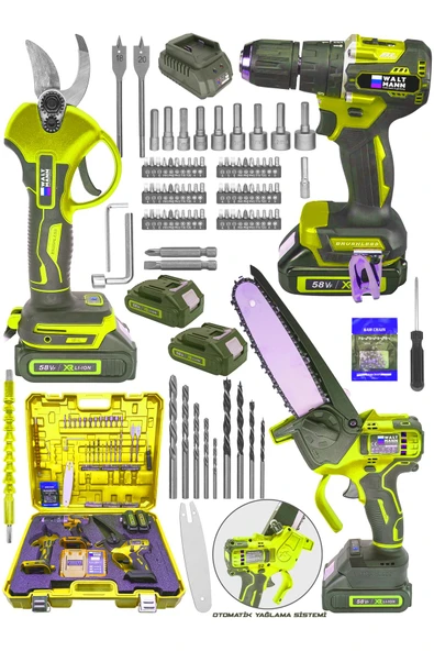 WaltMann 3 lü Set XR LI-ION Batarya Kömürsüz Motor Çift Akülü Şarjlı Matkap Şarjlı Sarı