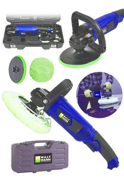 WaltMann Devir Ayarlı Polisaj Makinesi 1300 Watt 180mm 6 Kademeli Pasta Cila Kiti Hediye Mavi