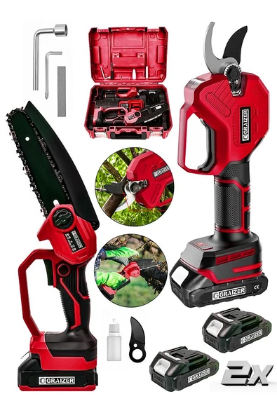 Powerforge Profesyonel 2'li Set 18v Çift Akülü Bağ Makası Ve Budama Testeresi Makinesi-Kırmızı - 2