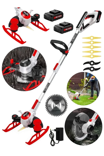 Graizer Dijital Ekran Ot Çalı Çim Biçme Şarjlı Tırpan 9000r/min-Kırmızı - 2