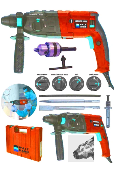 WaltMann Germany 1200w Kırıcı Delici Hilti Darbeli Matkap 2-28mm Kırmızı