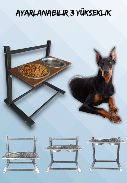 Büyük ve Orta Boy Köpekler İçin Ayarlanabilir 3 Yükseklikli Paslanmaz Çelik Mama ve Su Kabı Standı ürün görseli