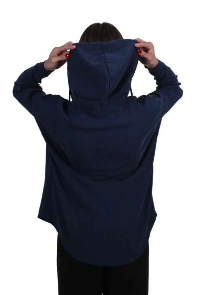 Kadın Modal Kumaş Yumuşak Dokulu Fermuarlı  Rahat Kalıp Lacivert Kapüşonlu Ceket Hırka - 5