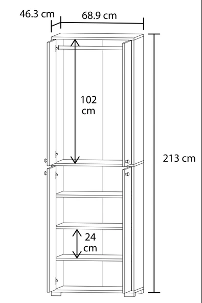 Bükreş No.3 Çok Amaçlı 3 Raflı Askılı Dolap - Resim 3