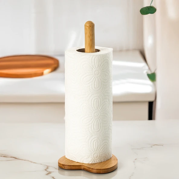 Porsima BLD-187 Bambu Kağıt Havluluk Kalpli Dekoratif Peçetelik Kağıt Havlu Standı Ahşap Kağıt Havluluk - 4