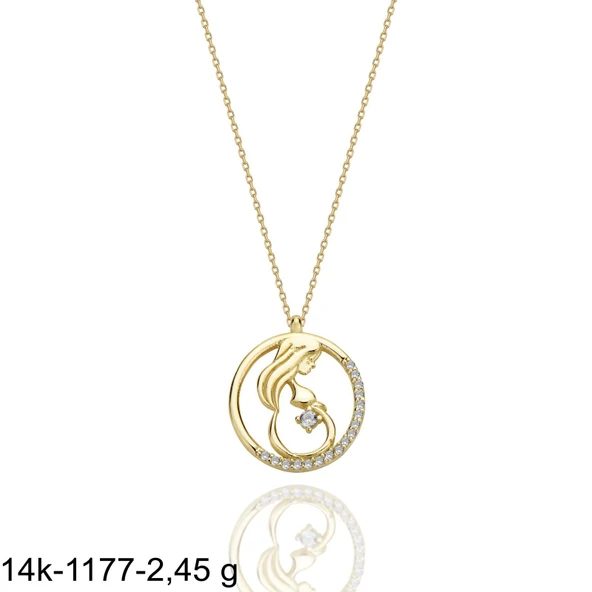 Yenidoğan Bebek Hamile Anne 14 Ayar Altın Kolye - Resim 2