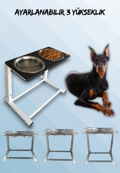 Büyük ve Orta Boy Köpekler İçin Ayarlanabilir 3 Yükseklikli Paslanmaz Çelik Mama ve Su Kabı Standı ürün görseli