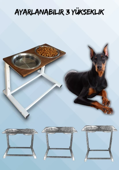 Büyük ve Orta Boy Köpekler İçin Ayarlanabilir 3 Yükseklikli Paslanmaz Çelik Mama ve Su Kabı Standı ürün görseli 1