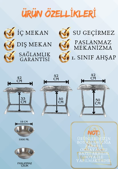 Büyük ve Orta Boy Köpekler İçin Ayarlanabilir 3 Yükseklikli Paslanmaz Çelik Mama ve Su Kabı Standı - Resim 5