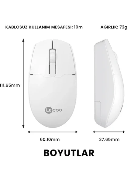 Lenovo Lecoo WS204 Beyaz Ergonomik Optik Kablosuz Mouse - 2